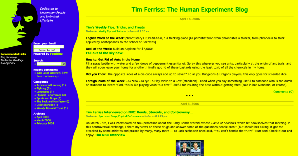 Ever wonder what Tim Ferriss’s first blog looked like? The Old Designs ...