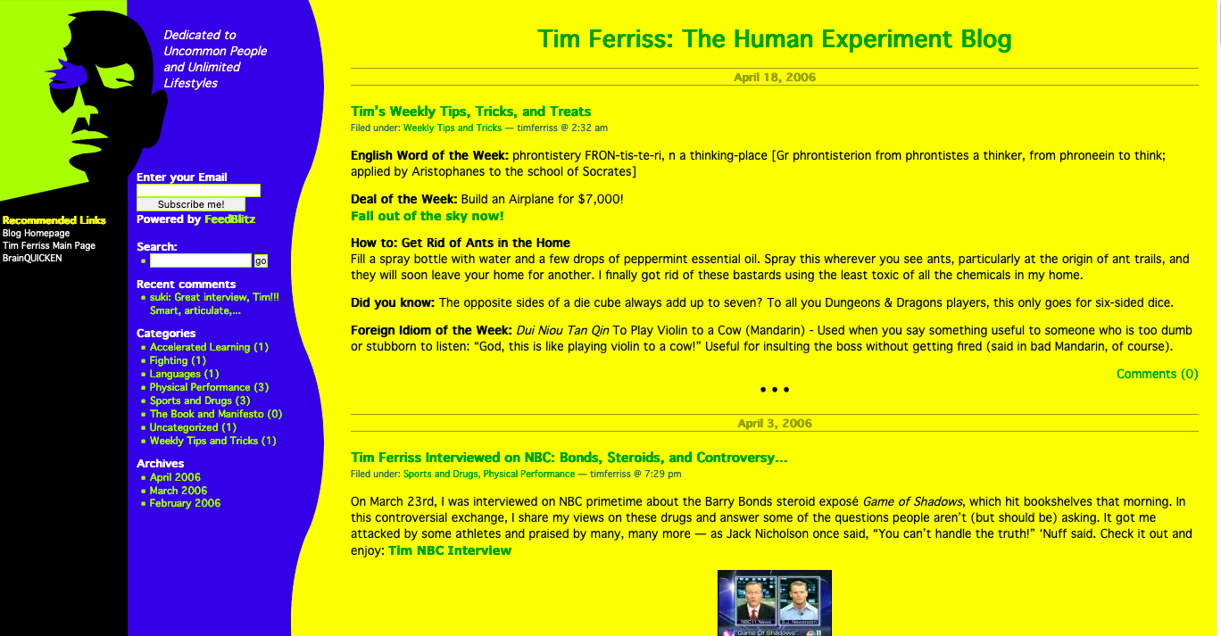 Ever wonder what Tim Ferriss’s first blog looked like? The Old Designs of Big Blogs