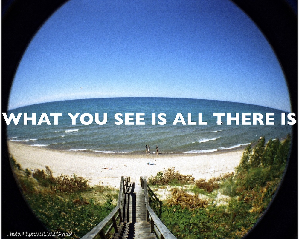 A view of a beach through a distorted fisheye lens